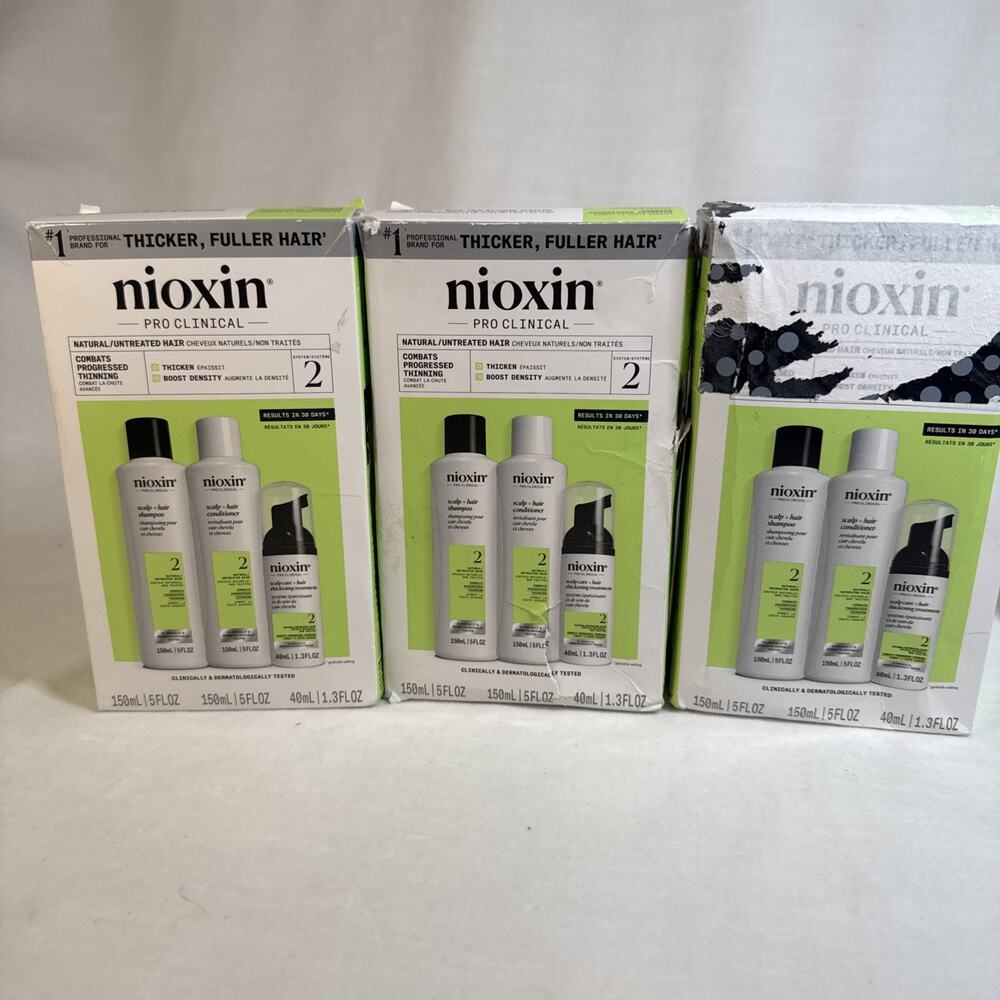 Lot Of 3 Sets Nioxin Scalp + Hair Thickening System 2 KIT 5 fl oz